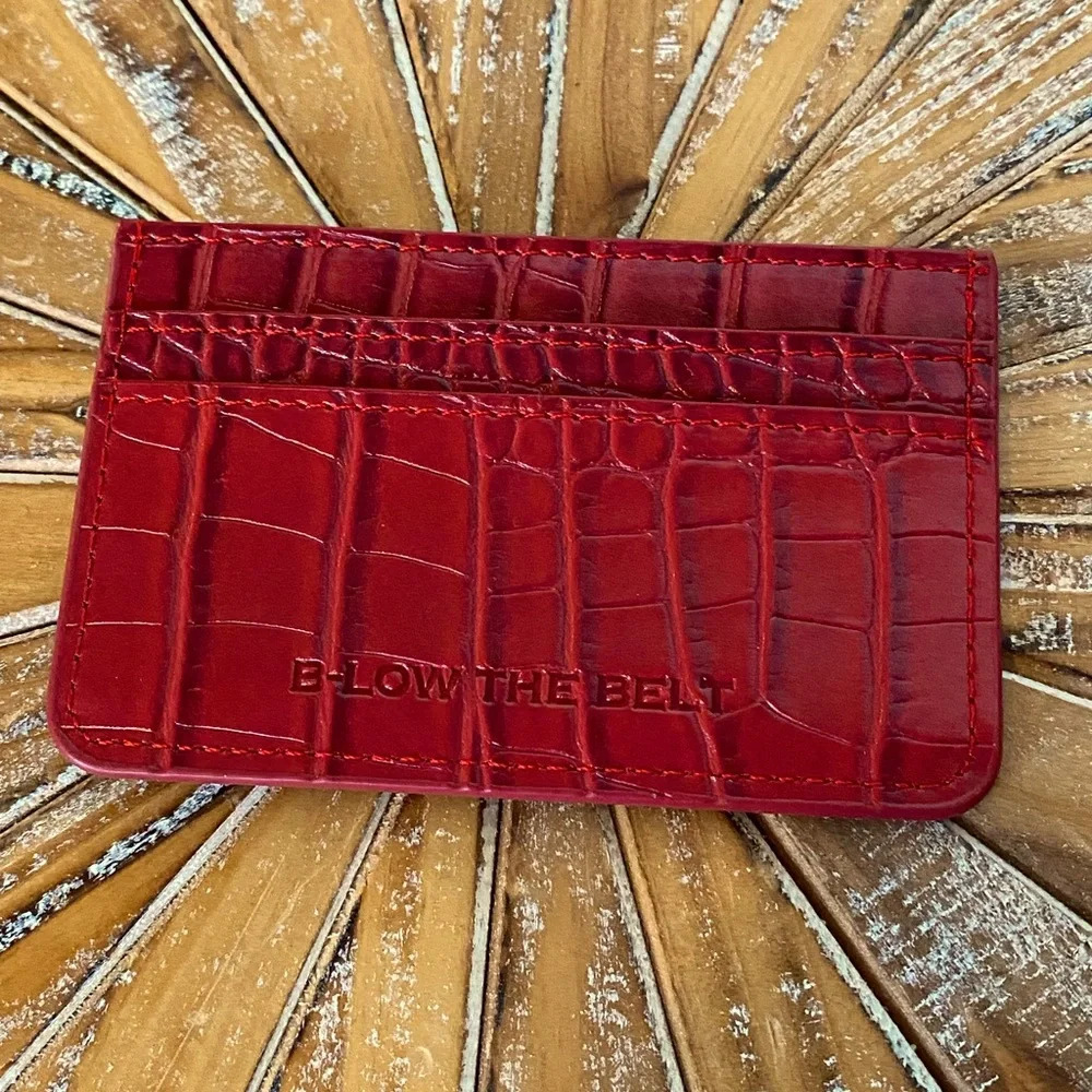 NWOT B-low the Belt Red Faux Croc Card Holder with Gold Tone Hardware - Picture 1 of 7